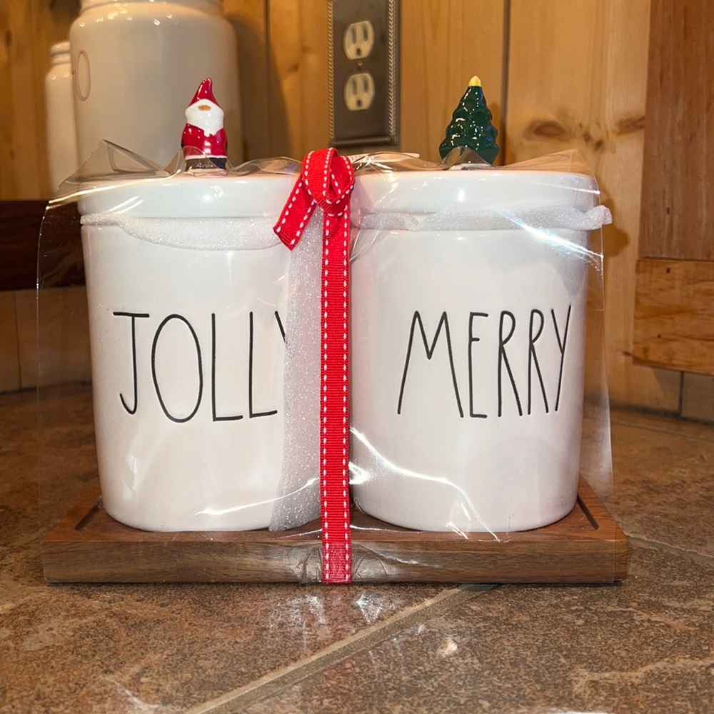 Rae Dunn "Jolly & Merry" Canister Set